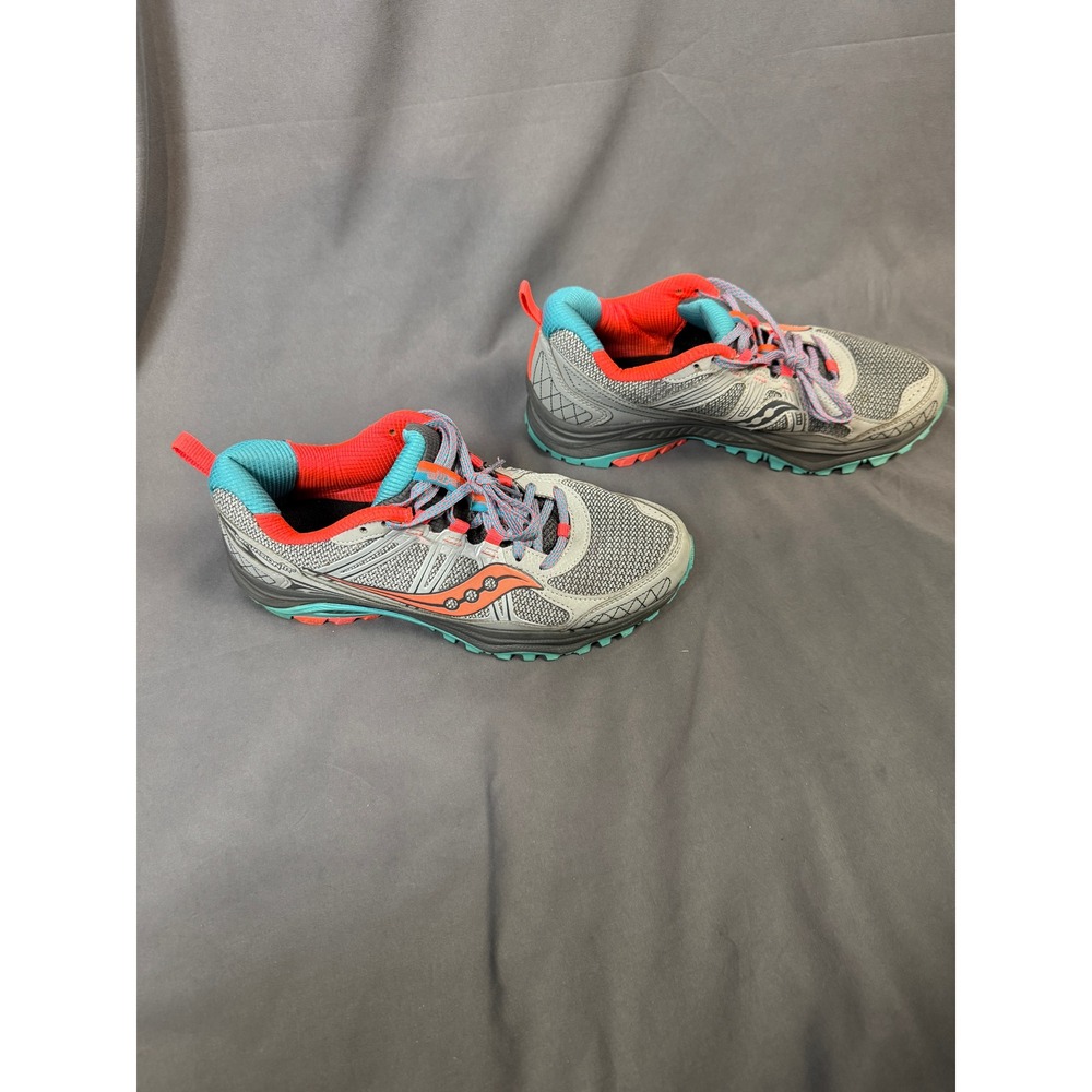 Saucony Excursion TR10 Grey Coral Teal Trail Running Shoes Women's Size 9.5 - Picture 2 of 7